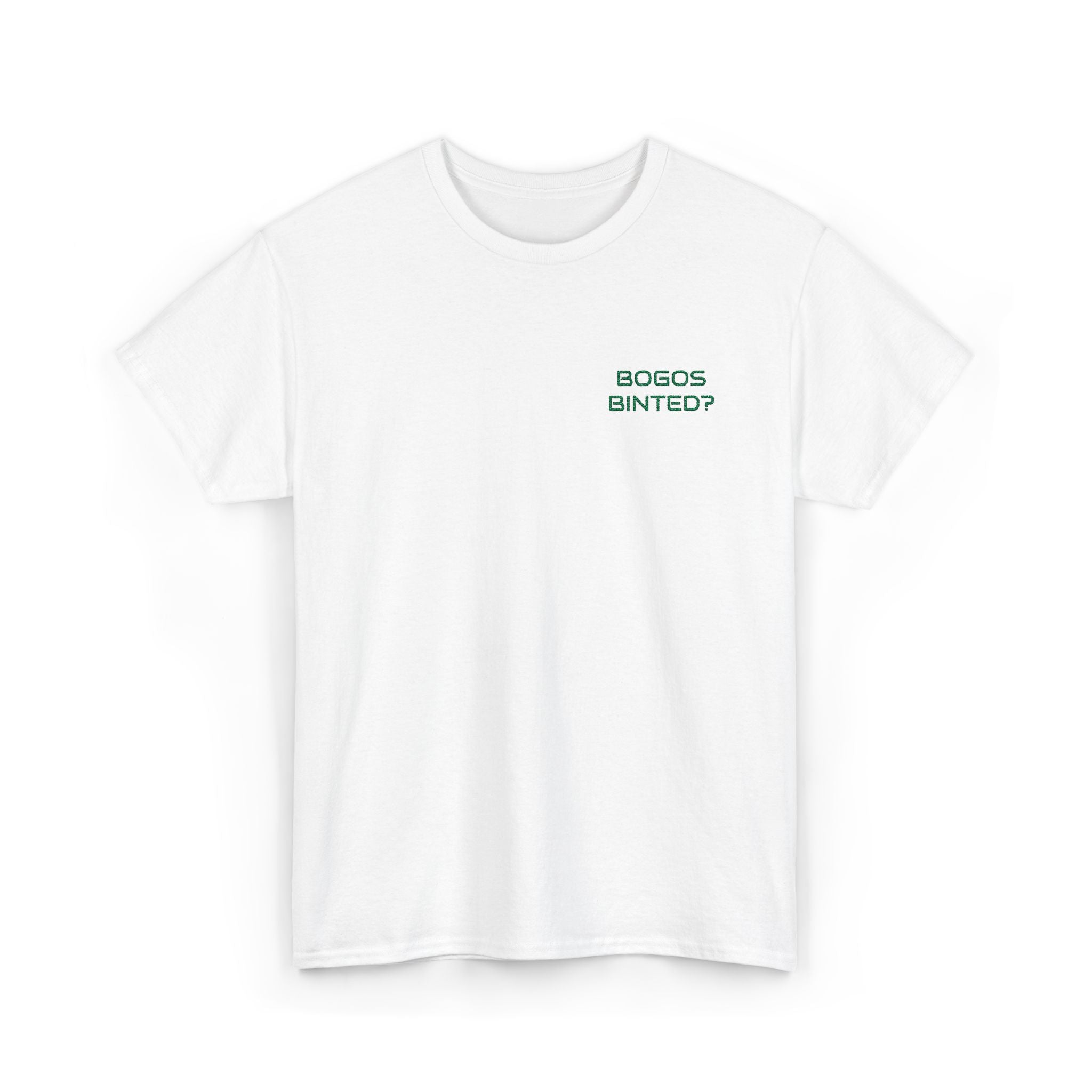 "Bogos Binted?" Embroidered T-Shirt