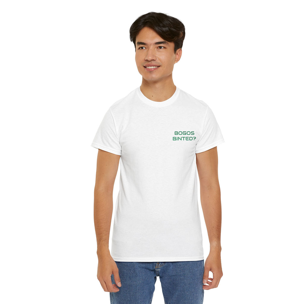 "Bogos Binted?" Embroidered T-Shirt