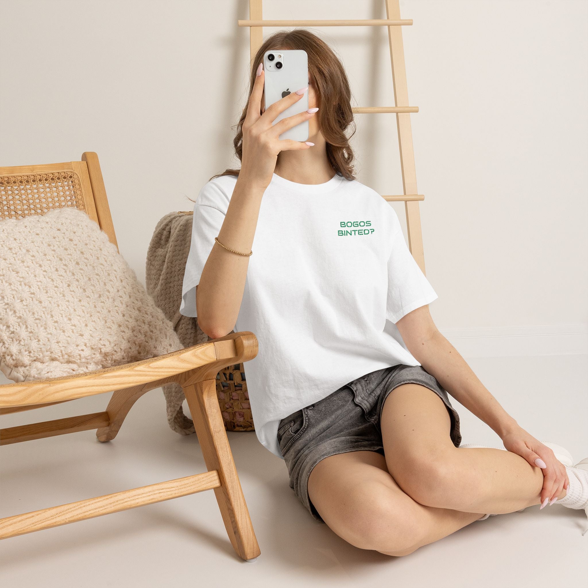 "Bogos Binted?" Embroidered T-Shirt